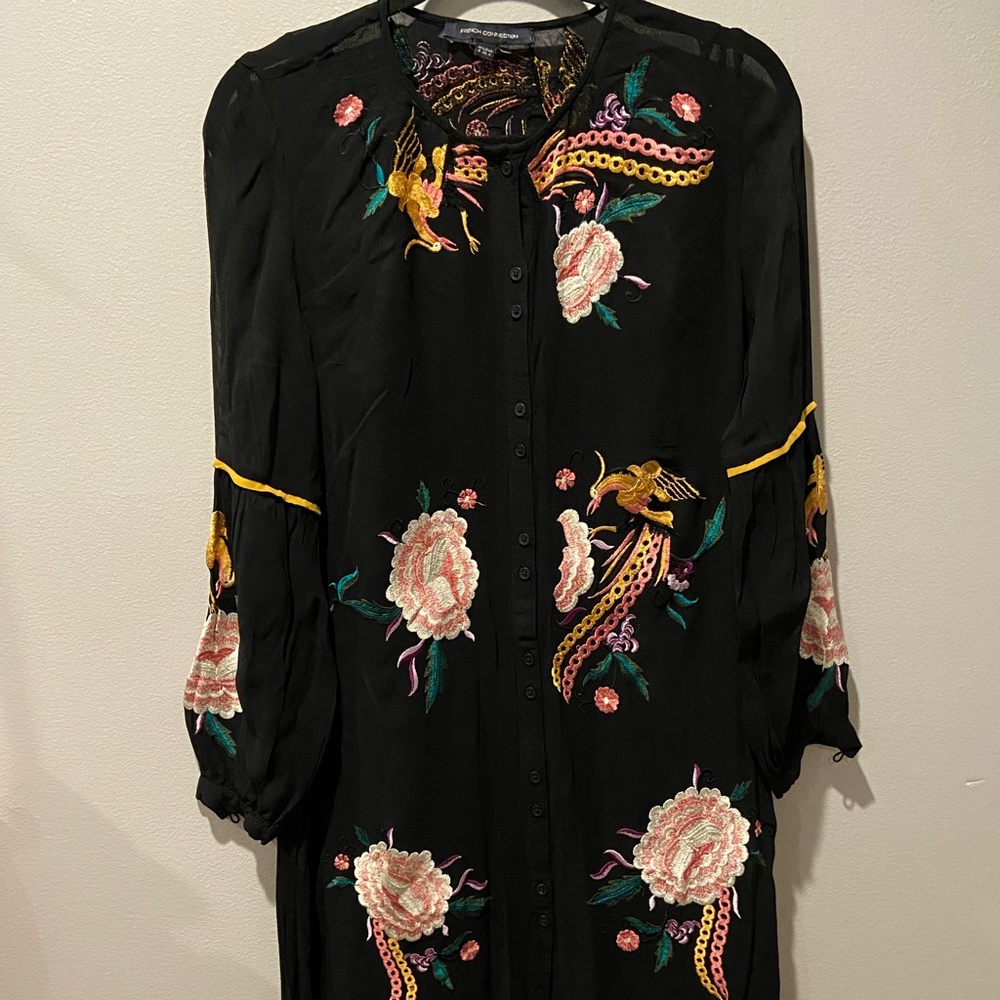 French Connection Black 2-Pieces Set Black Embroidered Dress VINTAGE